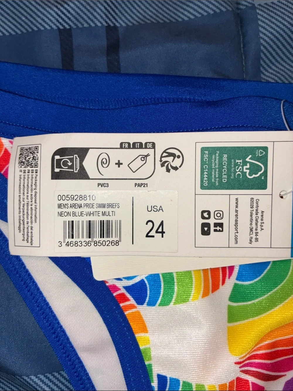 NWT Arena Performance Men's Pride Swim Brief Chlorine Resistant MaxLife USA 24